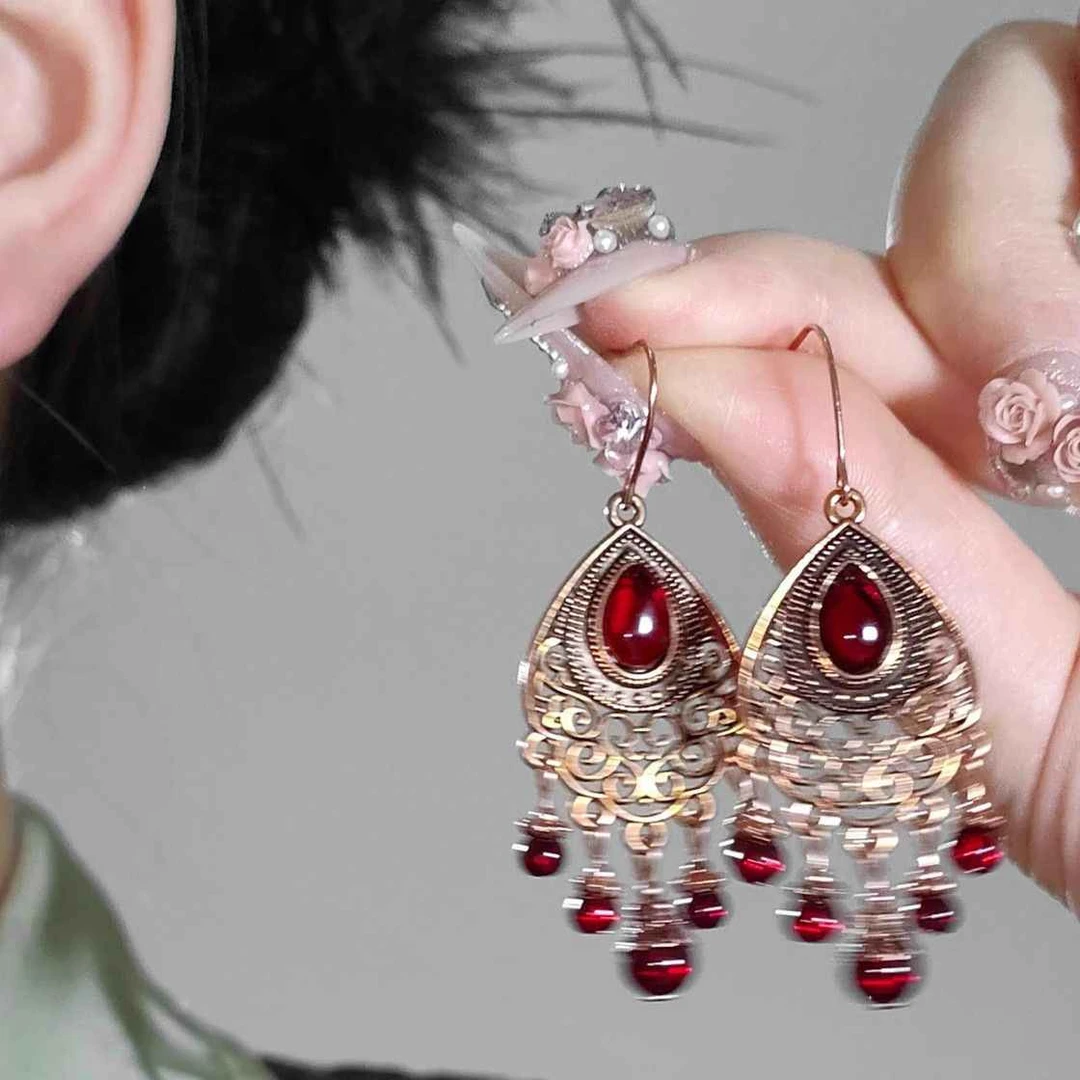 锌合金耳饰 波西米亚民族风流苏耳坠新中式串珠耳饰复古显瘦耳环