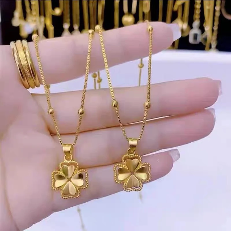 钛钢项链 金色百搭四叶草钛钢项链时尚轻奢小众设计不掉色锁骨链