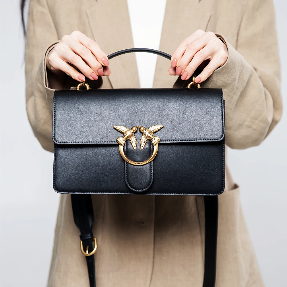 全新未使用 PINKO 品高手提包斜挎飞鸟包皮革经典单肩时尚翻盖包