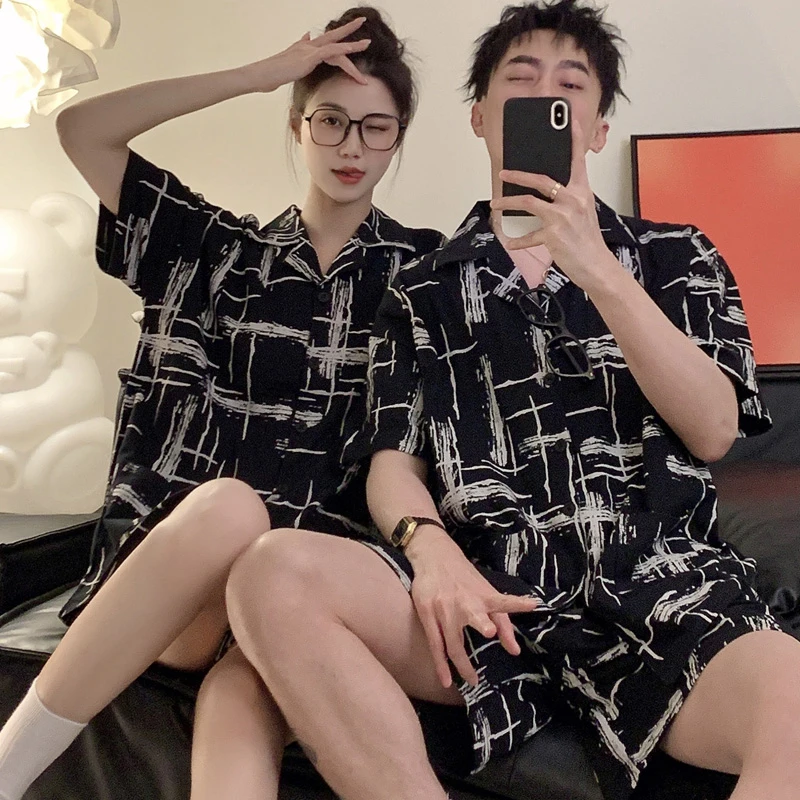 情侣睡衣女韩版春夏季短袖纯棉男士大码潮牌夏天可外穿家居服套装