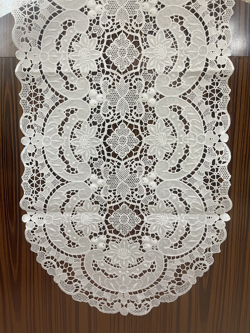 【怡然家居馆】5801葡萄花家用方形亚麻长方形白色蕾丝镂空欧式