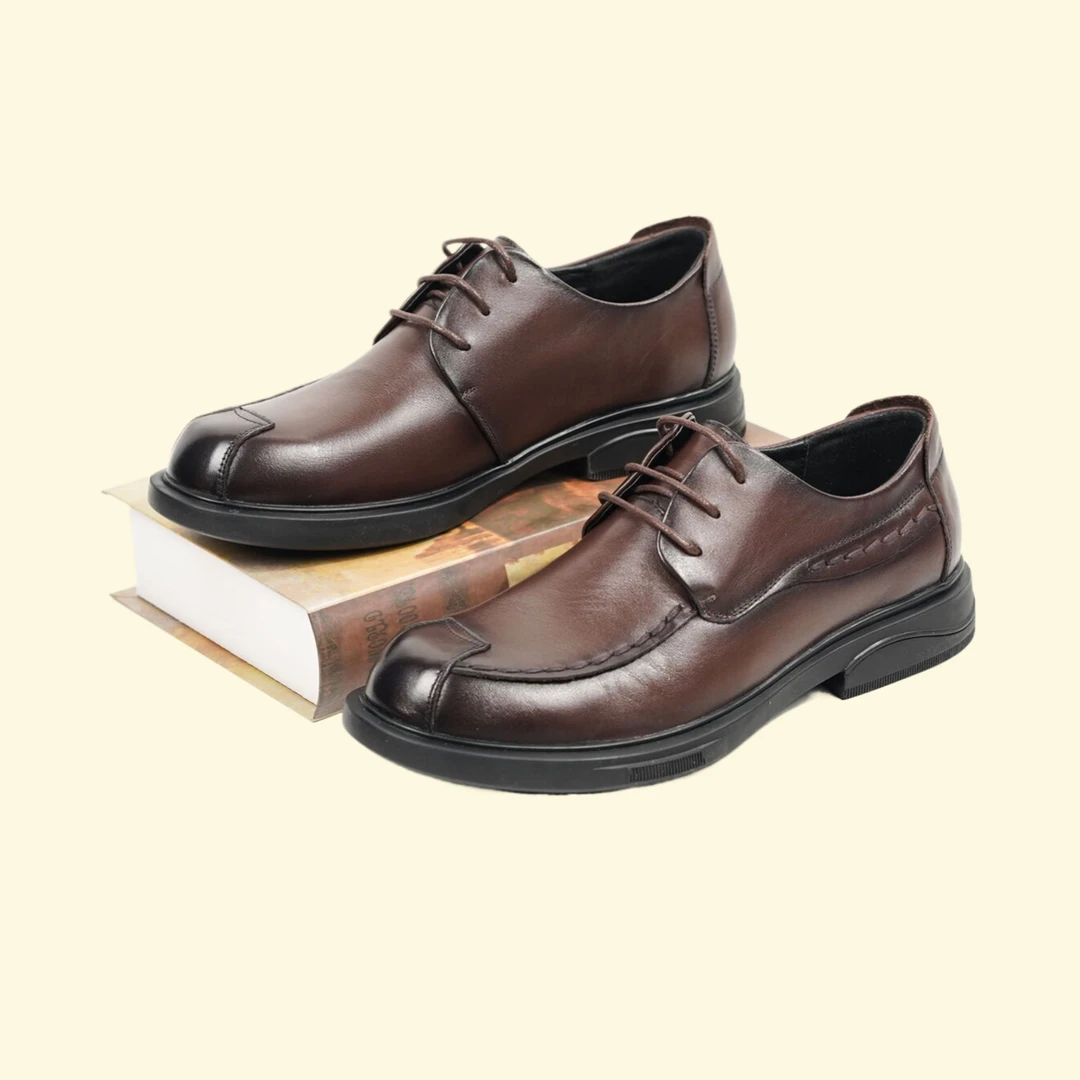 头层小牛皮专柜高订商务休闲软底软面舒适百搭系带男鞋~A25皮鞋