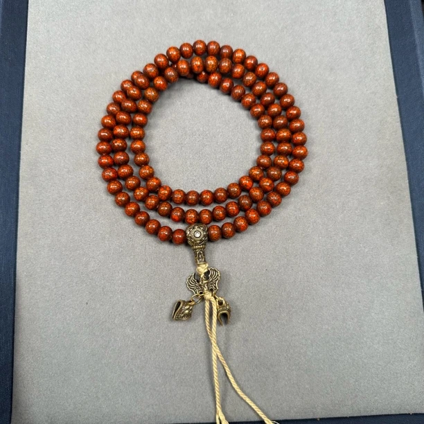 精品圆珠红肉开片星月菩提子108颗多圈绕手7mm