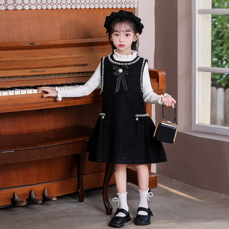 99512女童冬款小女孩公主裙长袖毛衣裙洋气两件背心精致风套装裙