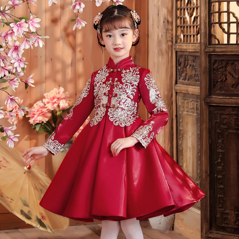 6823女童旗袍加绒加厚冬款儿童装古风中小童女宝宝唐装公主连衣裙