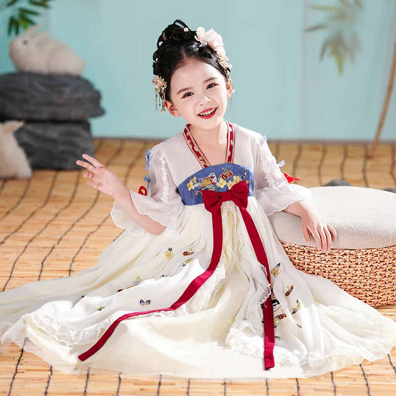 A339女童汉服新款中国风儿童连衣裙古装小女孩短袖夏款超仙连衣裙