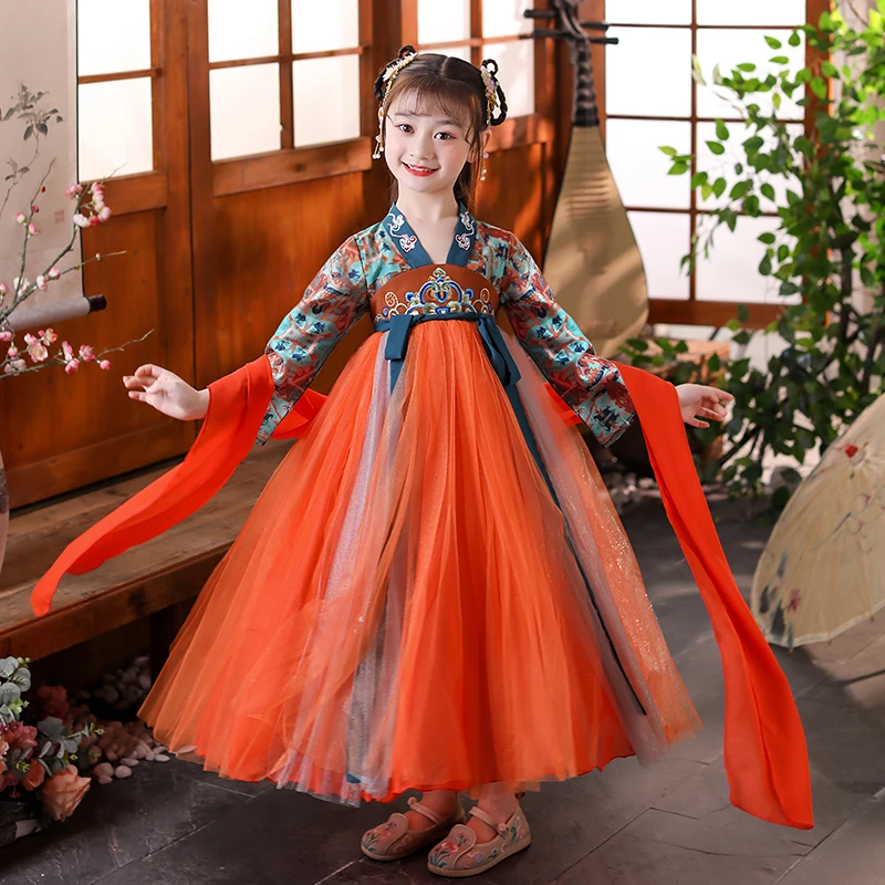 6805女童汉服新款中国风儿童连衣裙古装春夏款唐装小女孩公主裙子