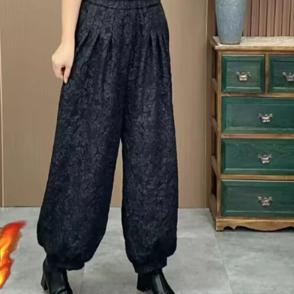 2024新秋款提花粗麻灯笼裤女