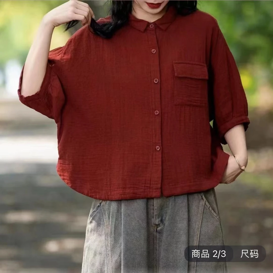 双纱棉短袖宽松休闲大码显瘦时尚夏季薄款女款上衣
