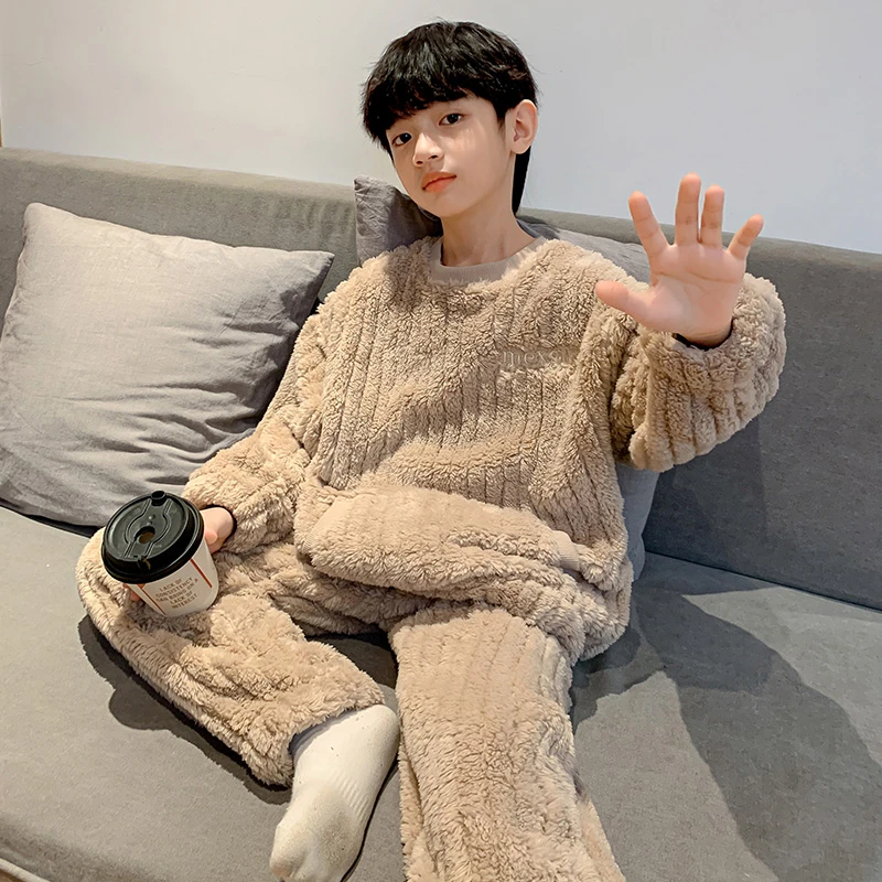 儿童装男童睡衣秋冬款家居服男孩加绒加厚冬季珊瑚绒中大童法兰绒