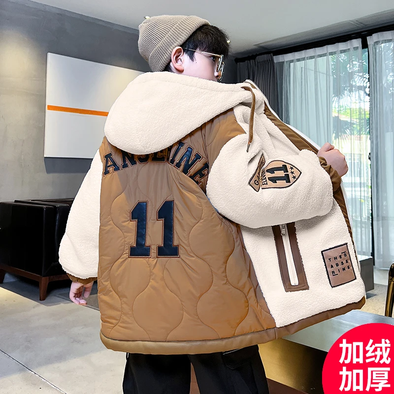 男童加绒加厚外套2023新款冬装中大儿童装冬季派克上衣洋气帅气潮