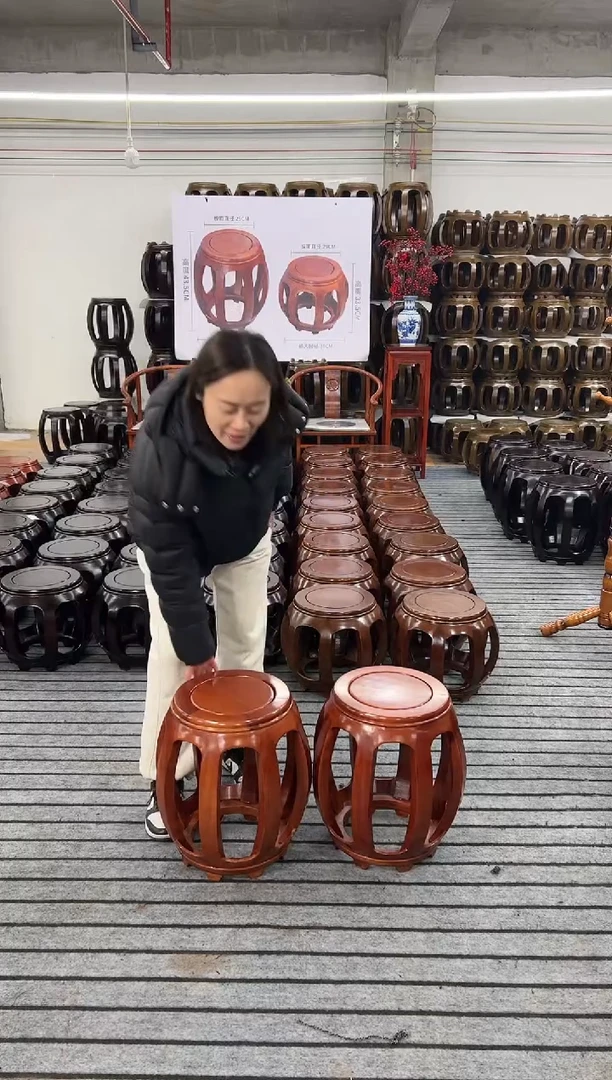 【闪购商品】花梨木类家具一对 金花梨花梨色大号鼓凳 微瑕