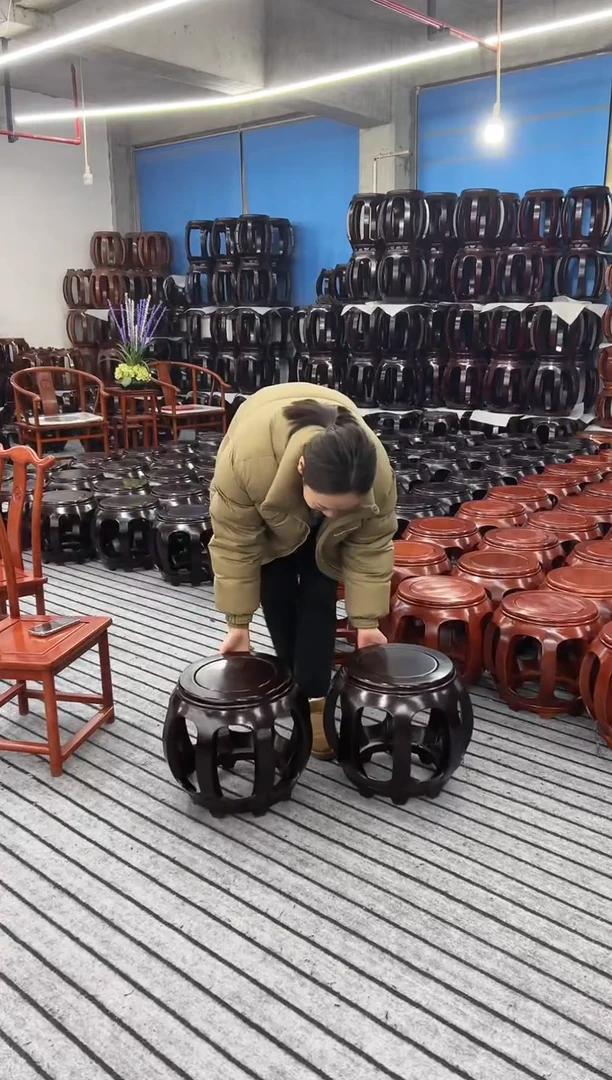 【闪购商品】花梨木类家具一对 金花梨酸枝色小号鼓凳 微瑕