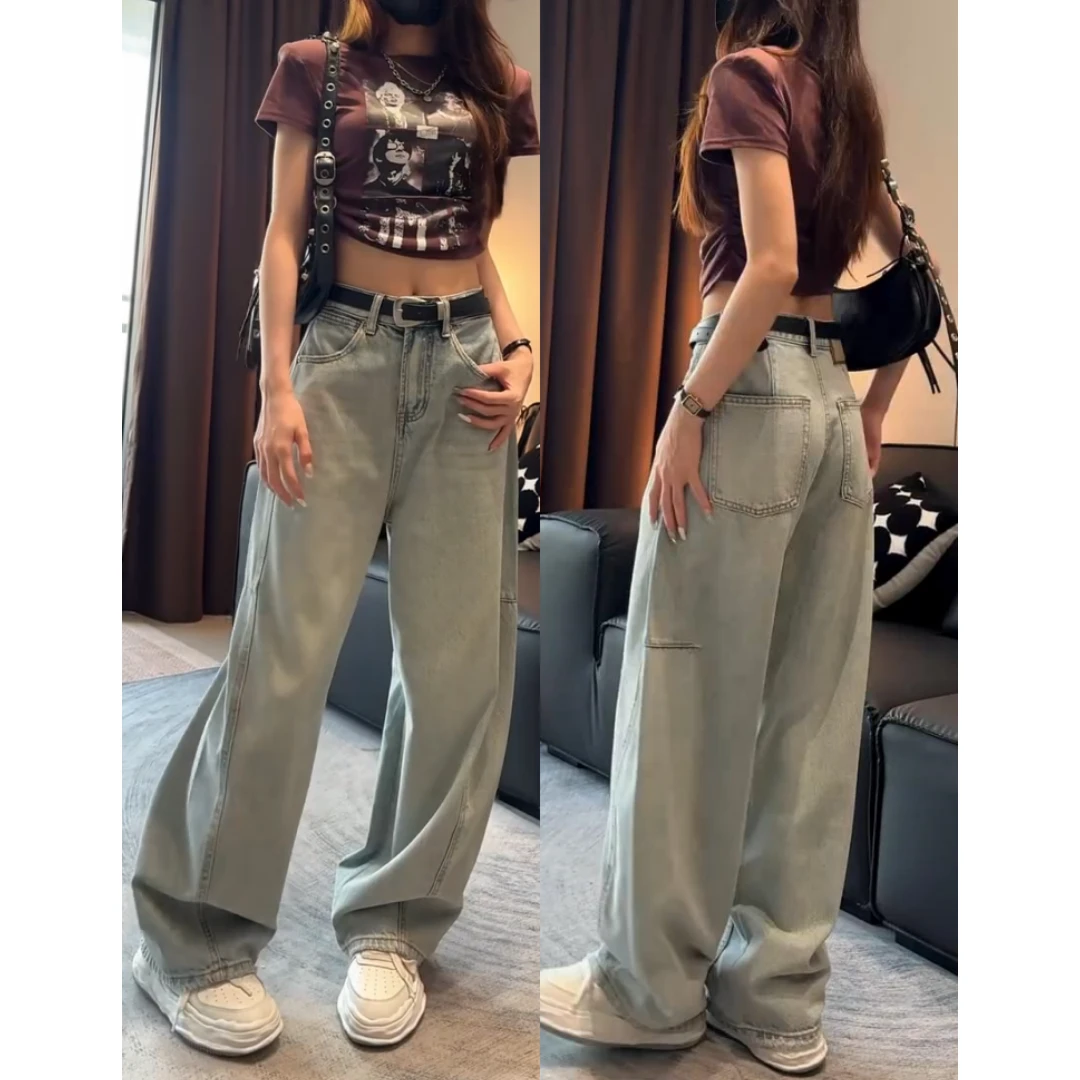 复古蓝弯刀牛仔裤女夏季薄款2024年爆款阔腿裤子宽松显瘦香蕉裤子