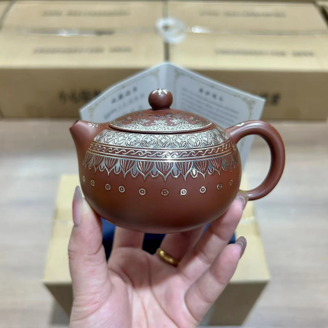 吴成志拓银宝相花朱泥紫砂西施壶 2313