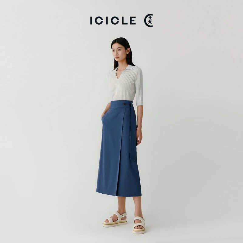 【售罄】ICICLE之禾女装夏季高支棉气质时尚休闲简约针织布半身裙