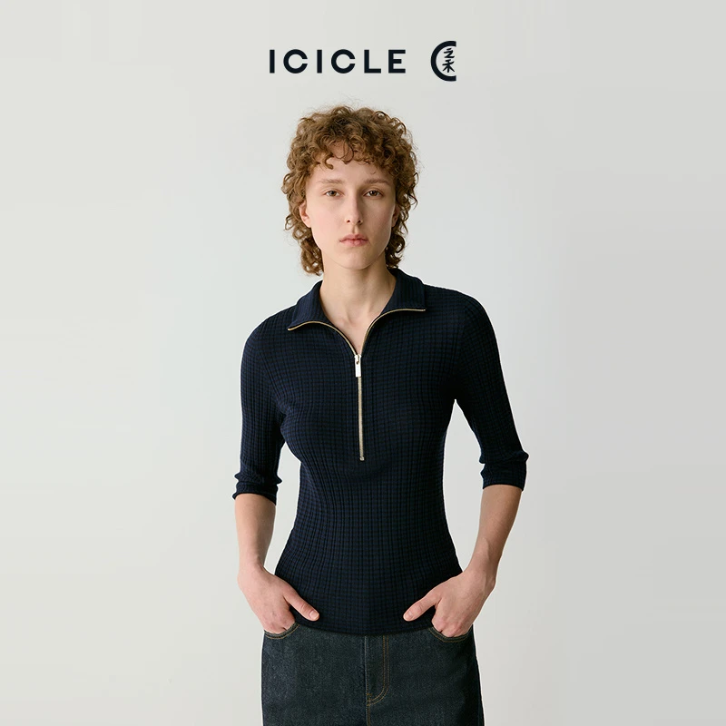 #雅丹老钱风ICICLE之禾女装秋冬新款精纺细支羊毛套头针织衫