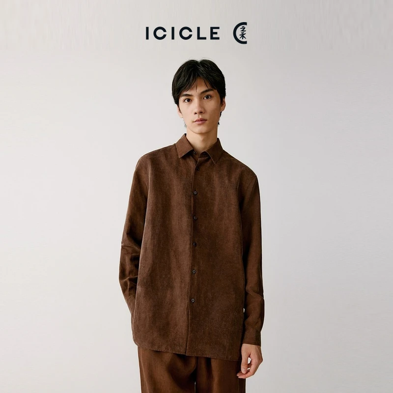 ICICLE之禾男装夏季真丝香云纱长袖舒适外穿小方领衬衫