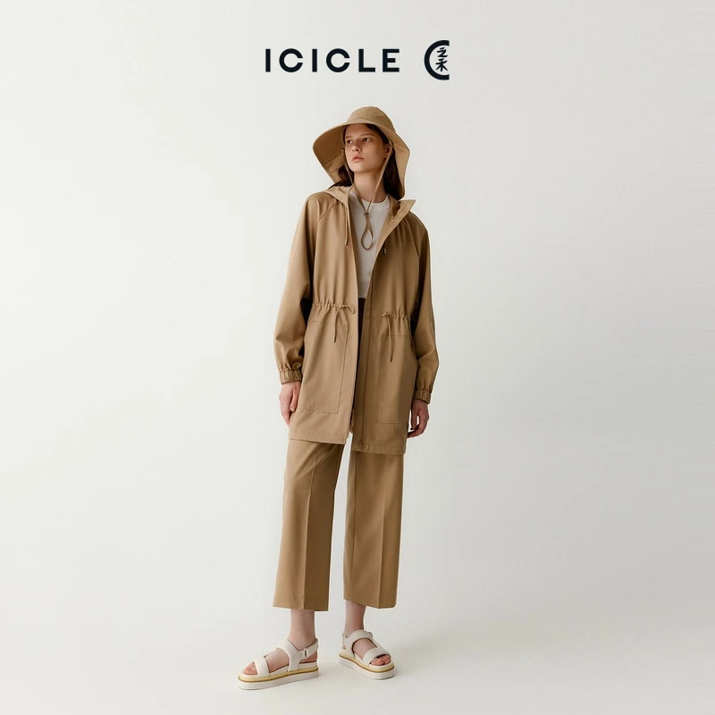 【琥珀流光】【露珠系列】ICICLE之禾女装丝羊毛精纺平纹连帽风衣0949