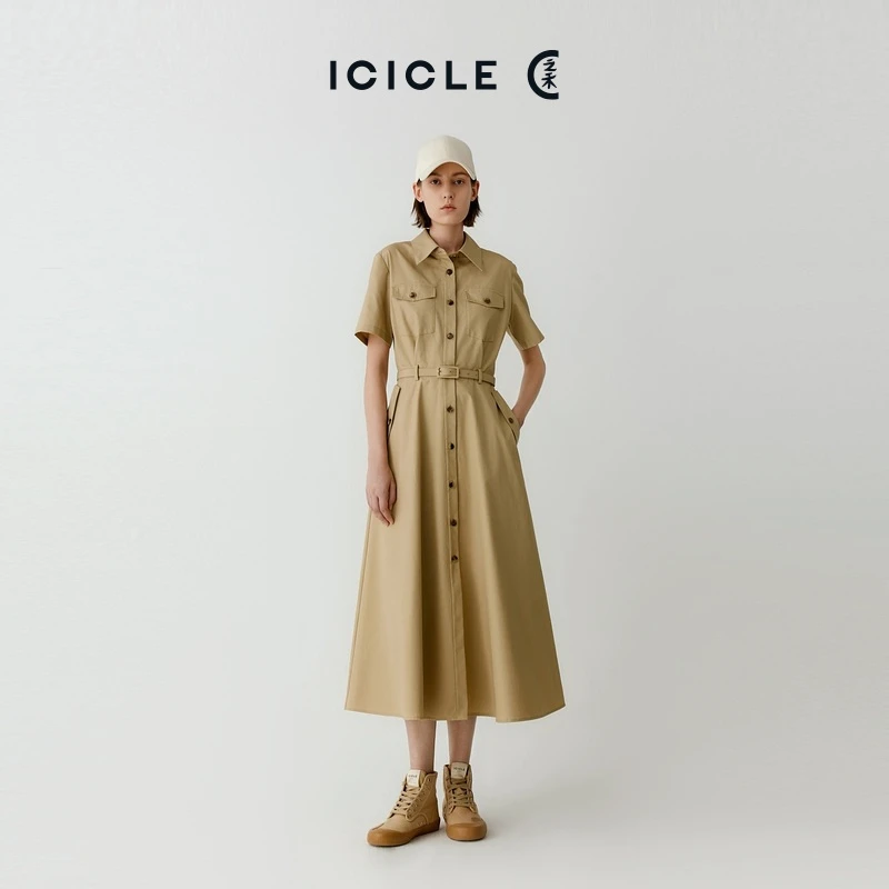 ICICLE之禾女装夏季环保种植棉平纹收腰通勤简约连衣裙