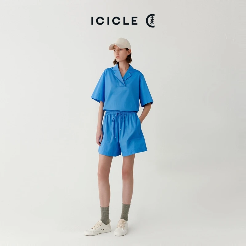 【售罄】ICICLE之禾女装夏季轻柔全棉平纹布时尚气质纯色高腰短裤