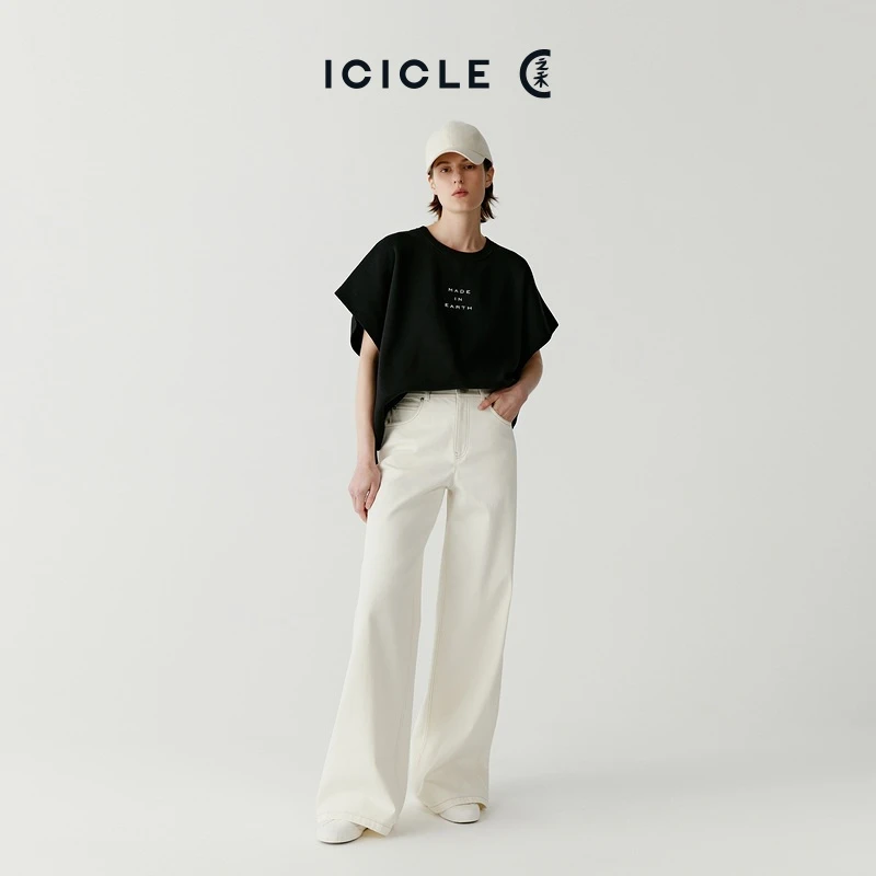 【土壤牛仔】ICICLE之禾女装超弹斜纹牛仔布阔腿牛仔裤