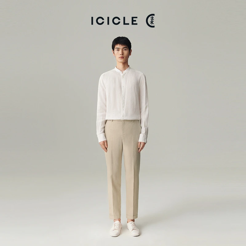 ICICLE之禾男装夏季雨露液氨亚麻九分翻边萝卜裤