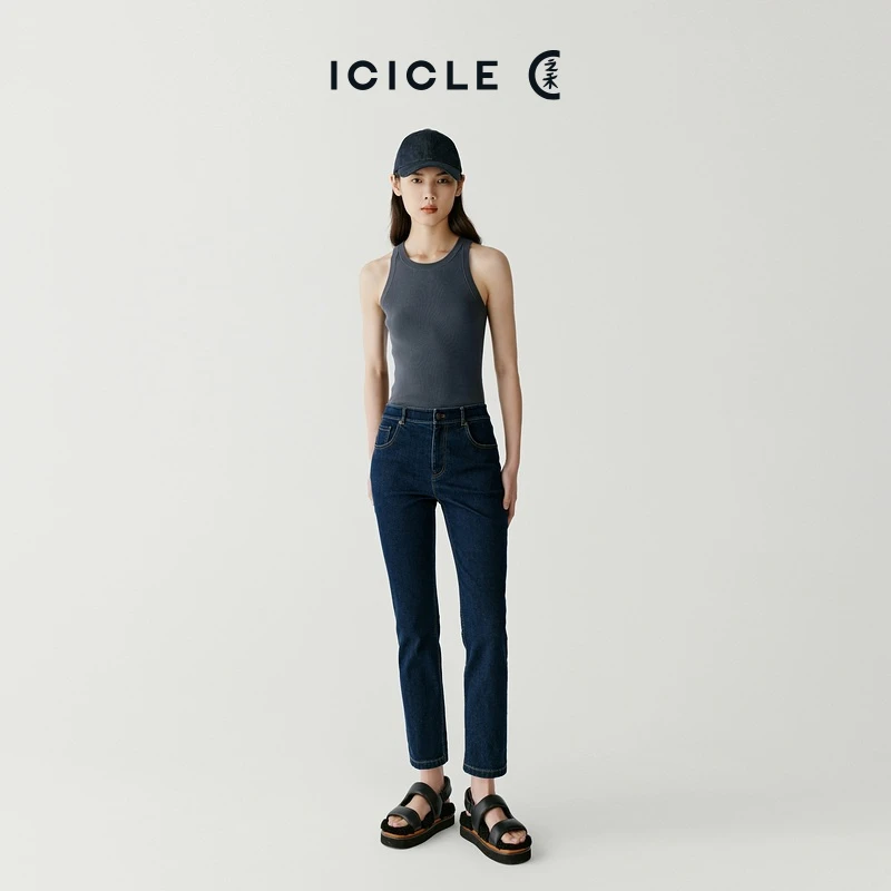ICICLE之禾女装夏季超弹牛仔布牛仔直筒裤
