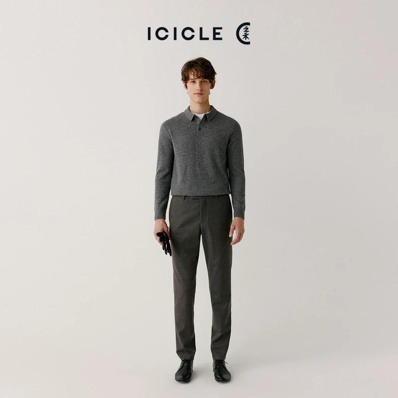 ICICLE之禾男装夏季弹力羊毛斜纹修身长裤