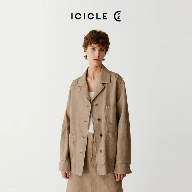 【土壤牛仔】ICICLE之禾女装弹力牛仔外套时尚休闲翻领短外套