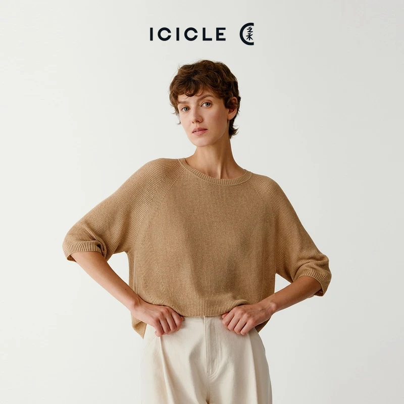 #雅丹老钱风ICICLE之禾女装秋冬麻丝混纺套头针织衫