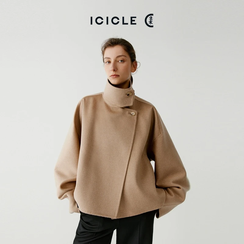 ICICLE之禾女装秋冬驼绒羊毛双面呢插肩袖外套