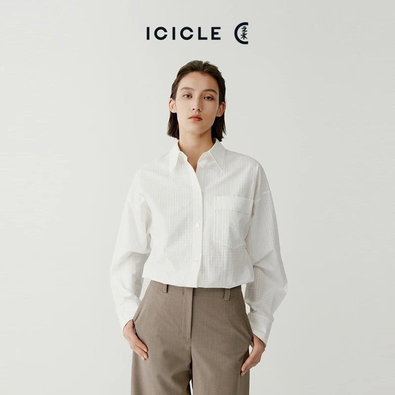 【环保种植】ICICLE之禾女装环保种植棉色织格明门襟衬衫