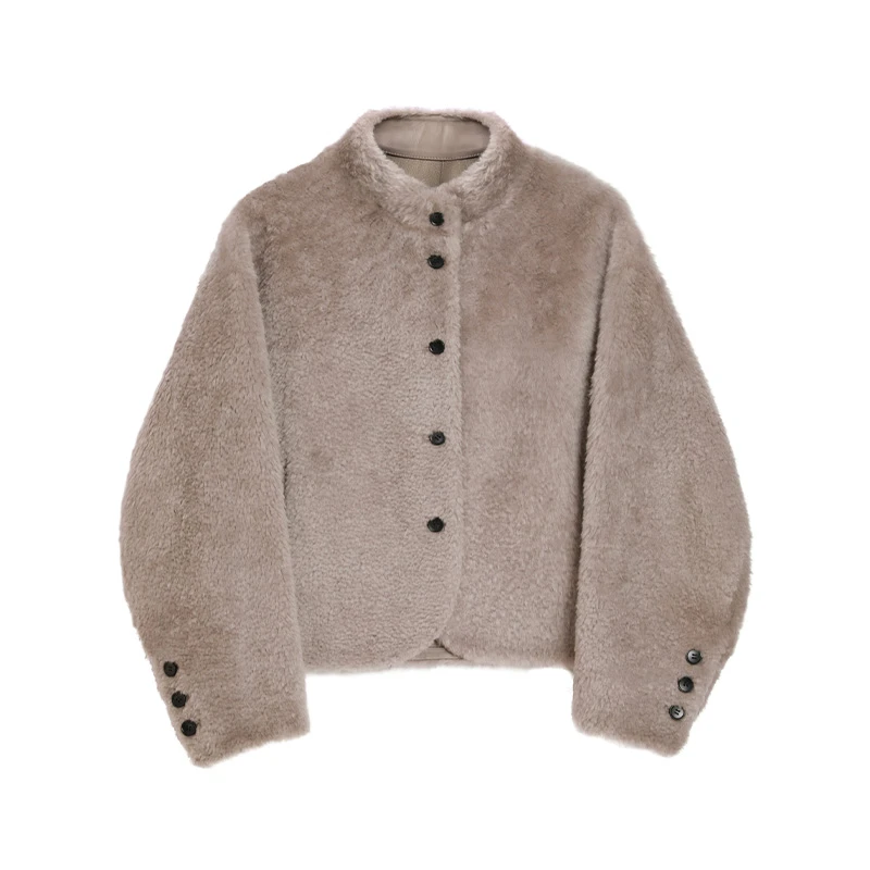 玉兰悠悠高级时装“彰显情怀”短款拉贡气质轻奢时尚皮毛一体外套