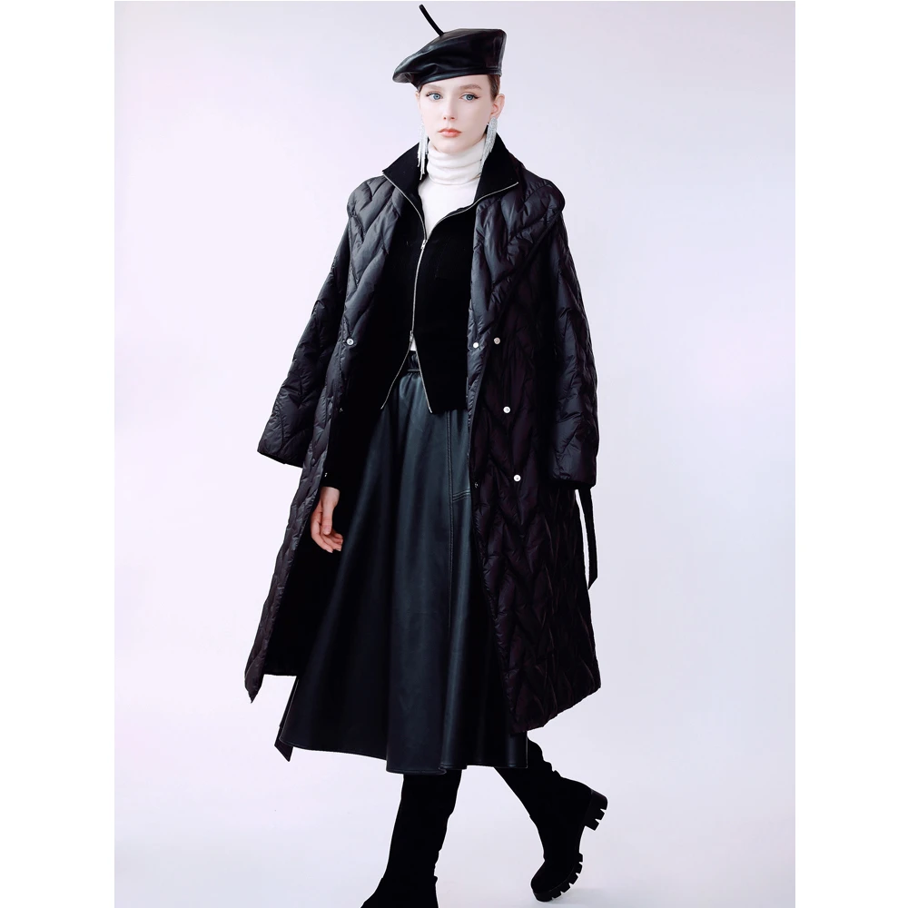 玉兰悠悠2025秋冬新款"温暖天使"鹅绒外套长款黑色羽绒服女