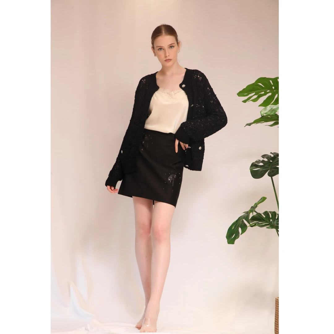 玉兰悠悠高级时装绢丝手钩开衫春季长袖时尚针织设计感通勤穿搭