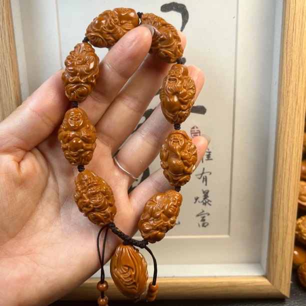 老料群仙会(财神 弥勒 钟馗 达摩……)橄榄核雕手工文玩手串