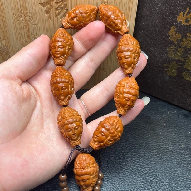 福利款老料鸡血红铁核观音橄榄核雕手串吊坠