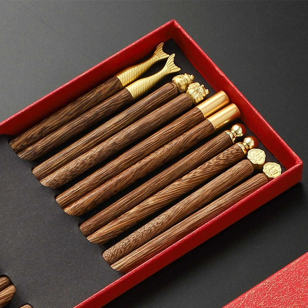 鸡翅木筷子家用套装一人一筷无漆无蜡国风实木防滑筷子5双装