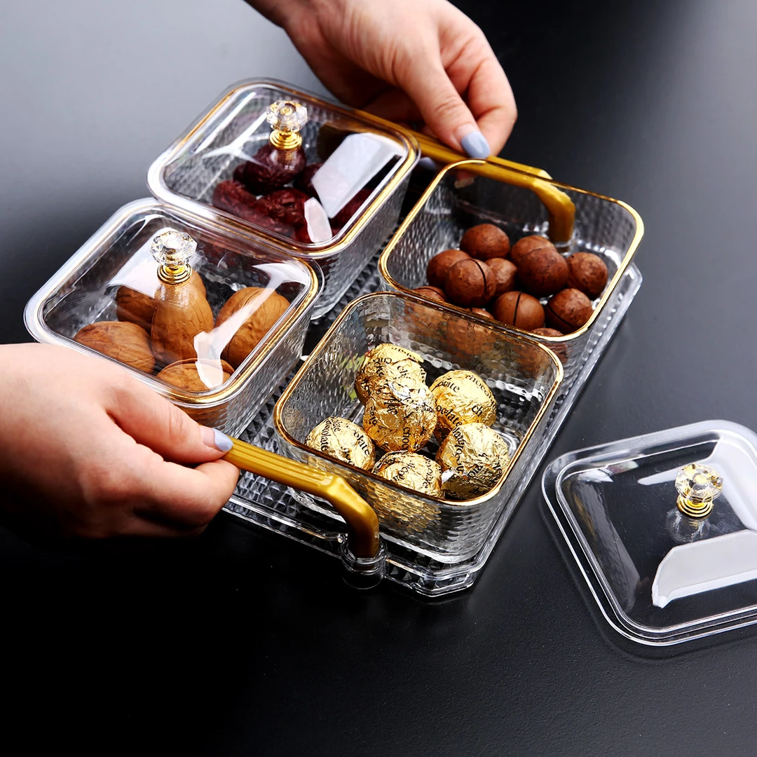 轻奢水果拼盘点心盘套装透明托盘长方形家用PET果盘零食盘水果盘