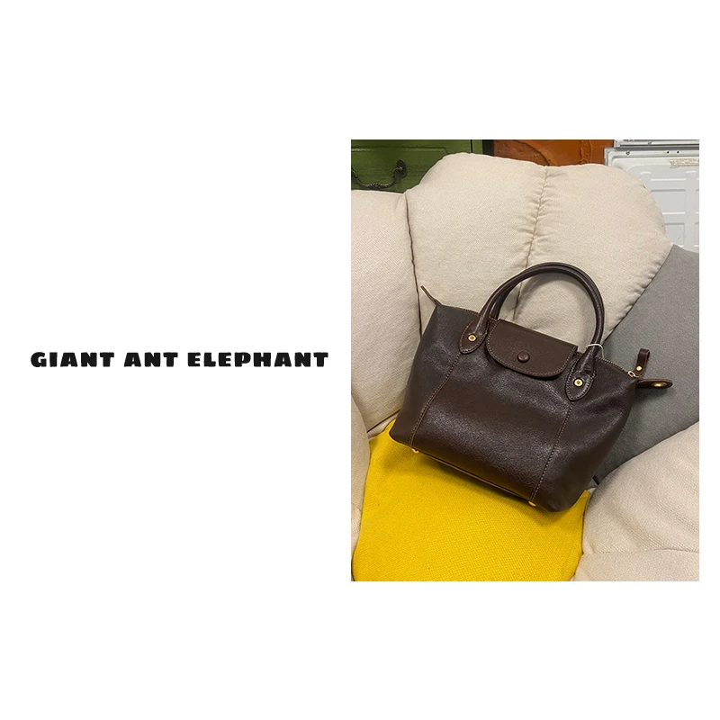 植鞣皮饺子包女士休闲复古手提包牛皮手工包质感真皮大容量斜挎包