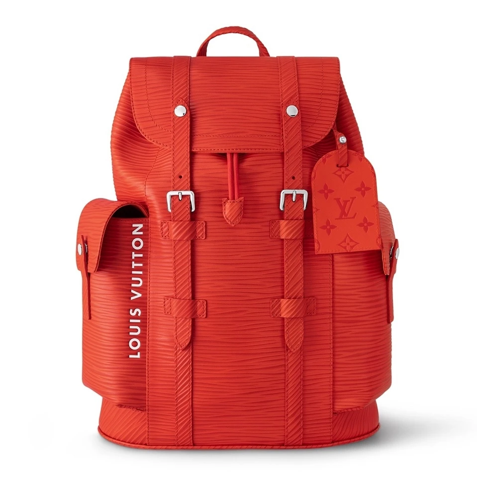 99新 LV 99新LV限量款4295红色水波纹牛皮Christopher男士双肩包