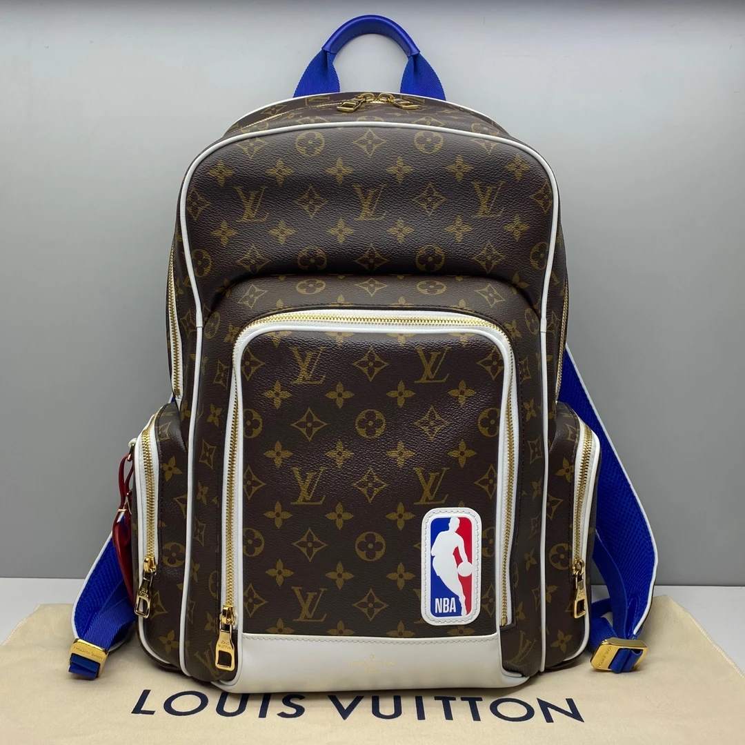 98新LVxNBA联名款NEW棕色老花9922男士双肩包背包