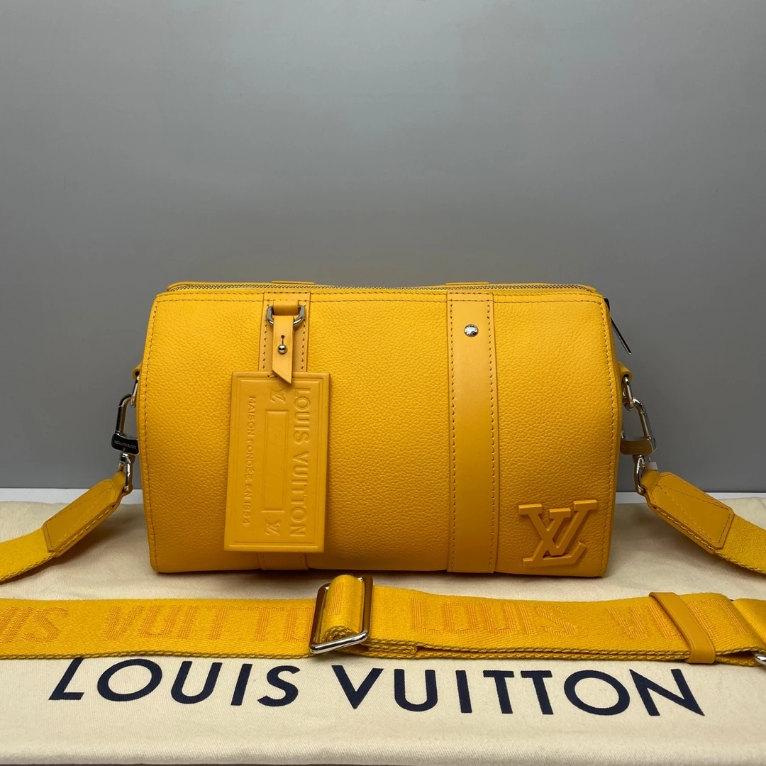 99新 LV 柠檬黄色牛皮1155 City Keepall单肩斜挎时尚