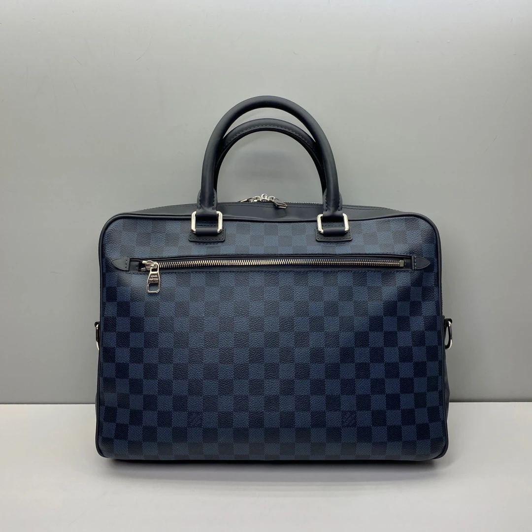 95新 LouisVuitton/路易威登 96新 8741蓝色棋盘格男士手提公文包