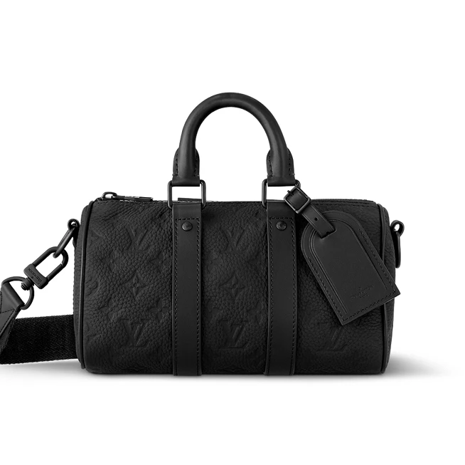 99新 LV 98新黑色牛皮压花Keepall 25男士手提包3685斜挎包
