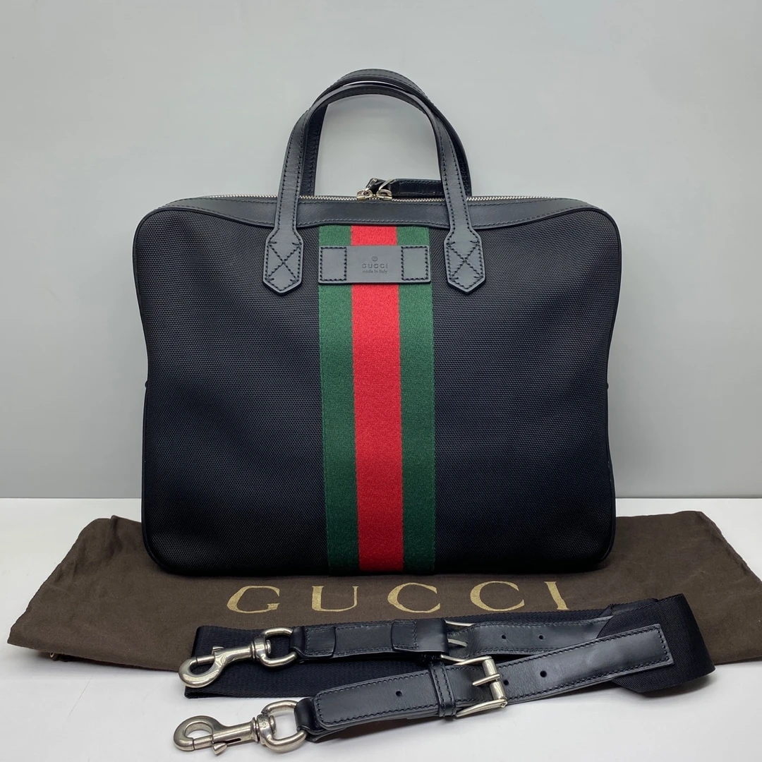 98新Gucci古驰7331男士红绿条纹科技布手提公文包