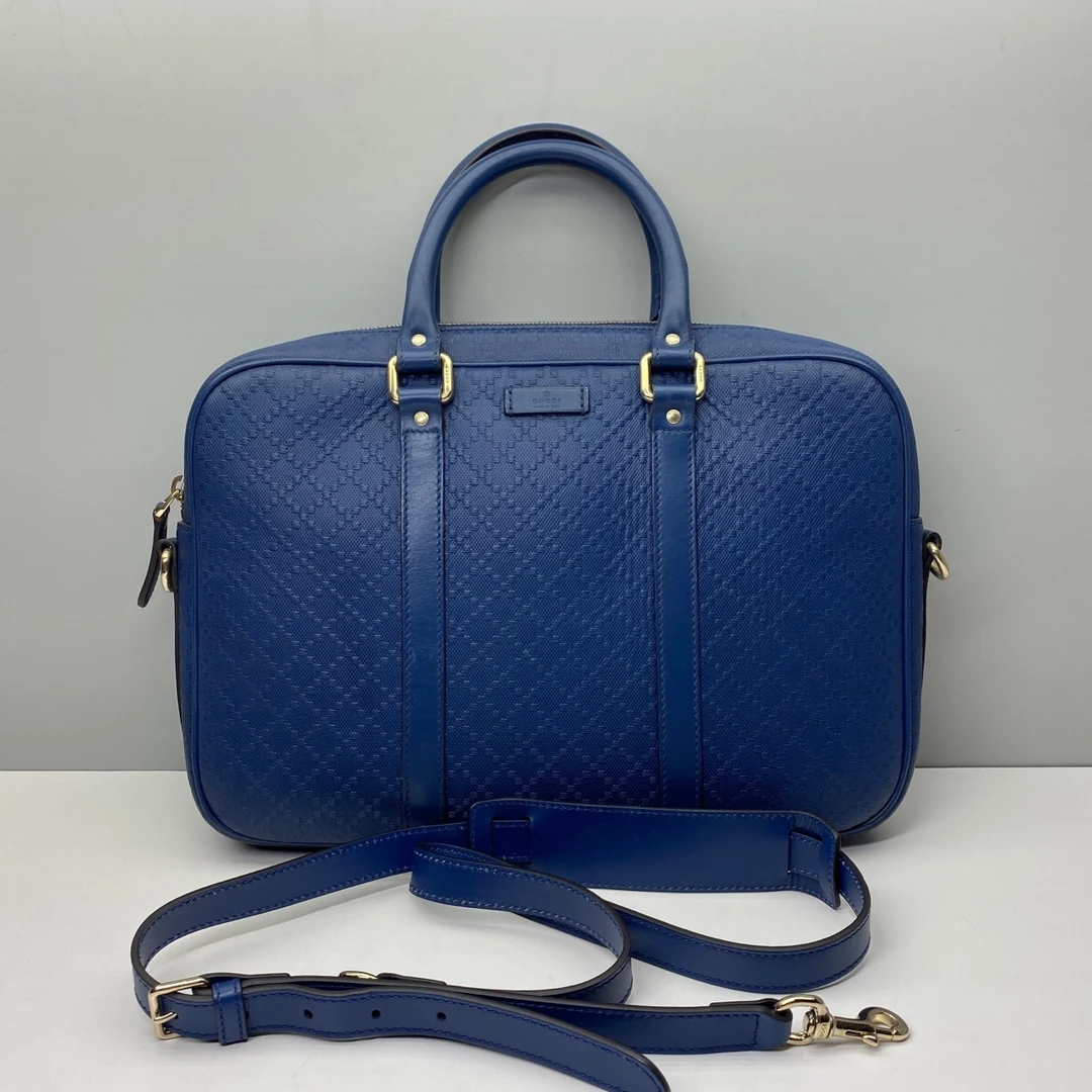 95新Gucci古驰蓝色牛皮压纹公文包手提包4358