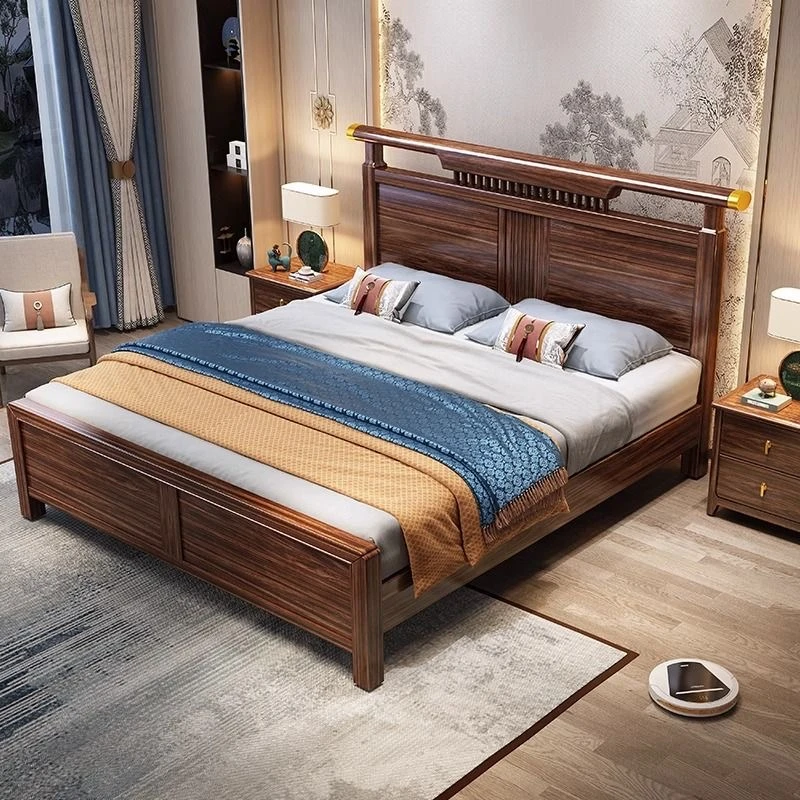 乌金木实木床1.5m1.8米单双人床新中式轻奢家用主卧大床储物床