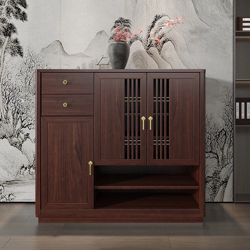 新中式乌金木鞋架客厅门口简约家用入户大容量多层实木玄关柜鞋柜